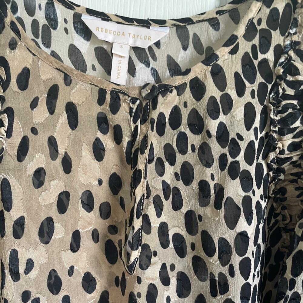 Rebecca Taylor Blouse Sz S Silk Blend Animal Print Semi-Sheer Half Sleeves - Picture 7 of 12